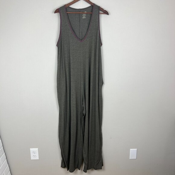 Natural Life jumpsuit Womens One Size Gray Green Wide Leg V-neck Pockets Comfy - Picture 1 of 15